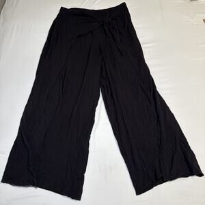 Kona Sol Cover-Up Pants Womens 1X Black Flared Tie Waist Side Slit High Waist